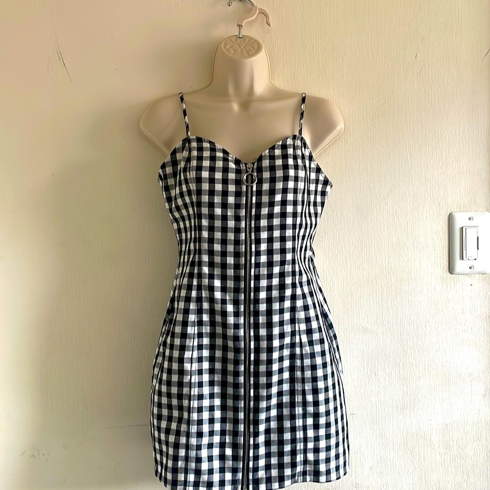 Gingham Zip-Up Mini Dress